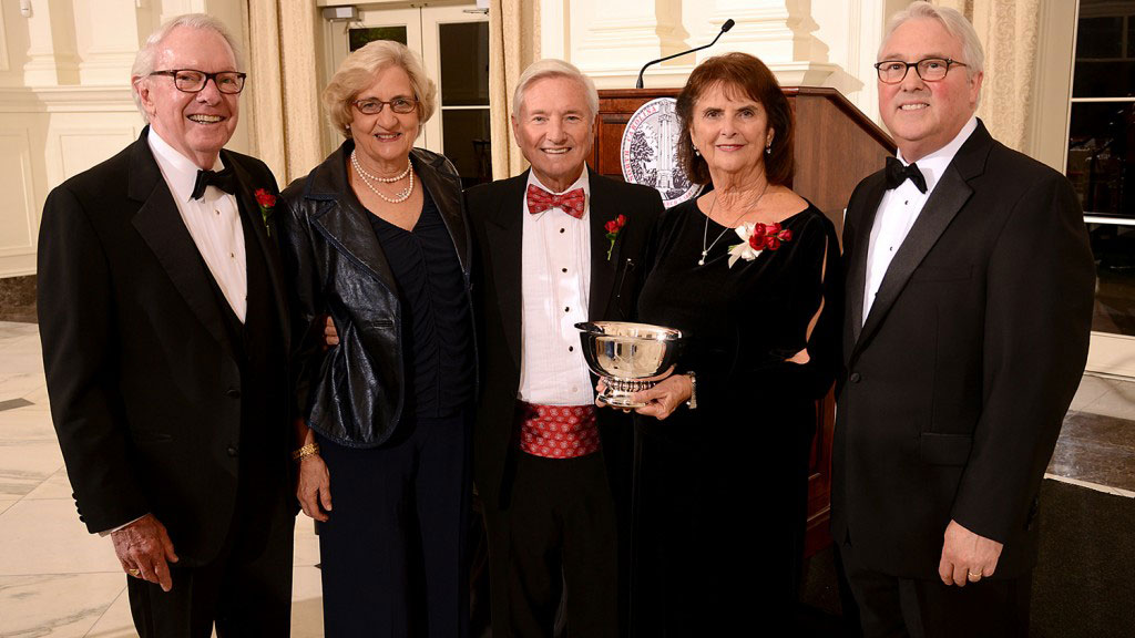 Pictured at the awards dinner (from left to right): Darrell and Faith Menscer; Wendell and Linda Murphy; and Chancellor Randy Woodson.