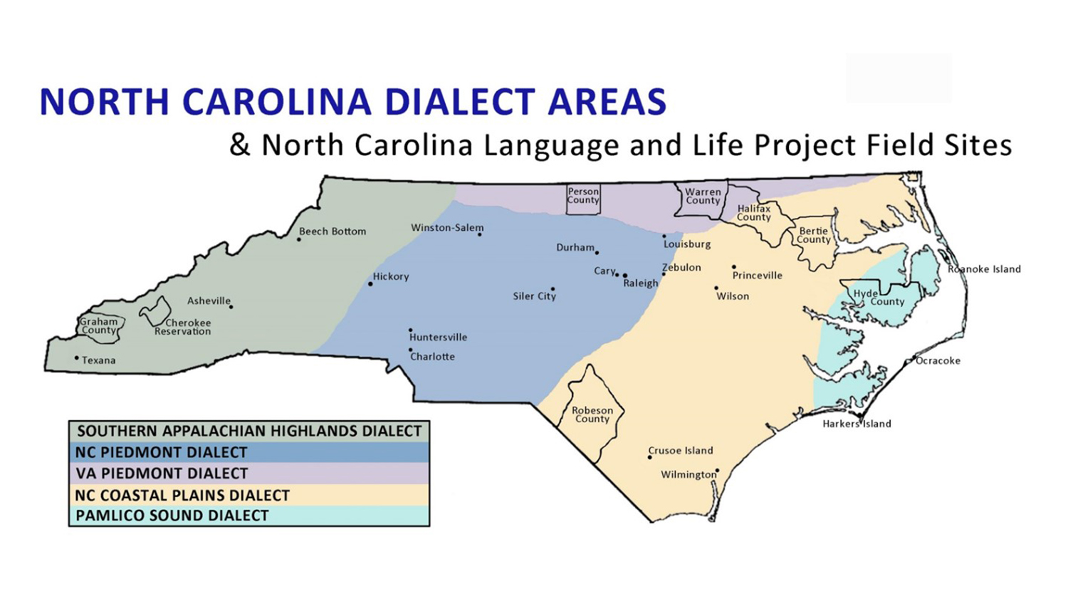 NC map divided into regional dialect areas