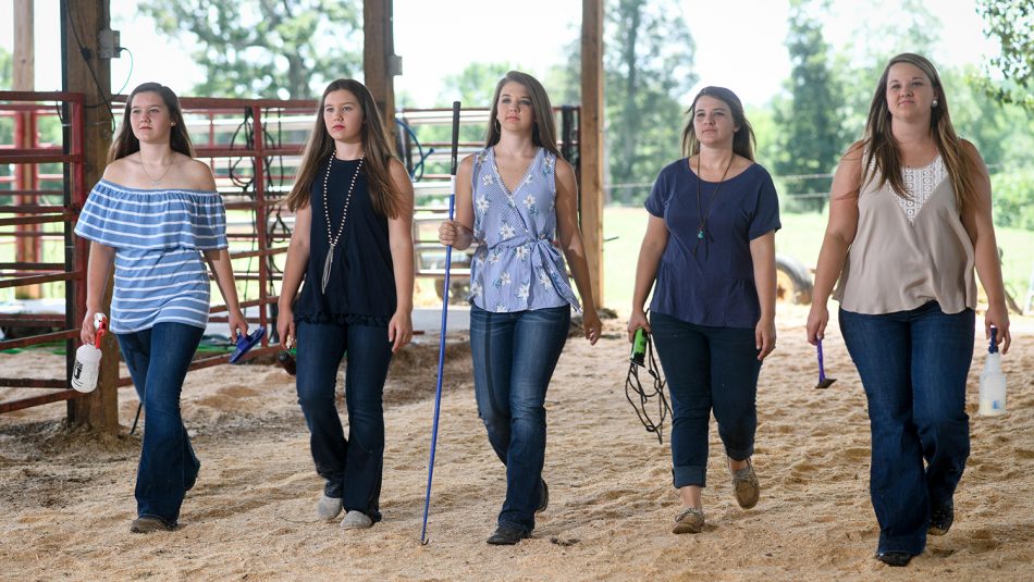 the 5 Harward sisters walk across the farm