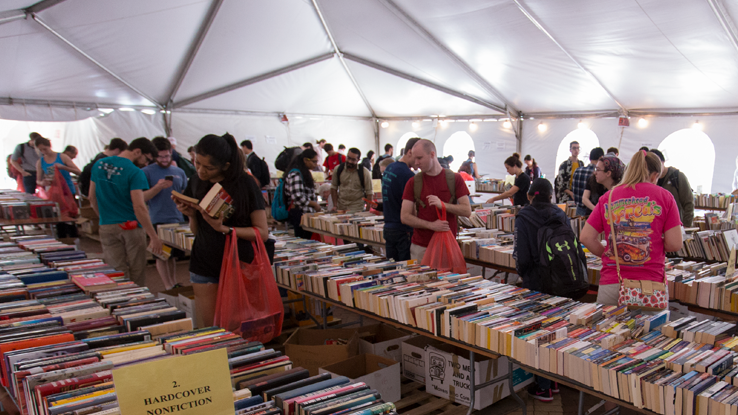 shoppers browse the book sale