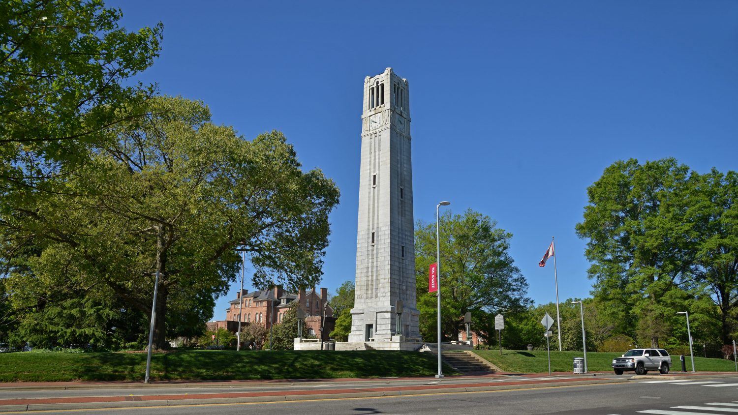 The Memorial Belltower on a spring day.