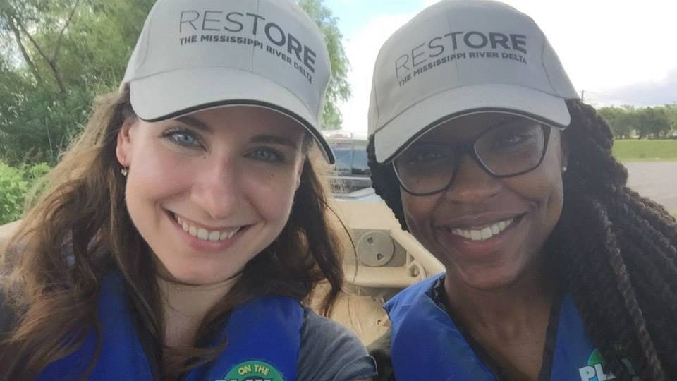 Jessica Ritter and friend in RESTORE the Mississippi Delta caps