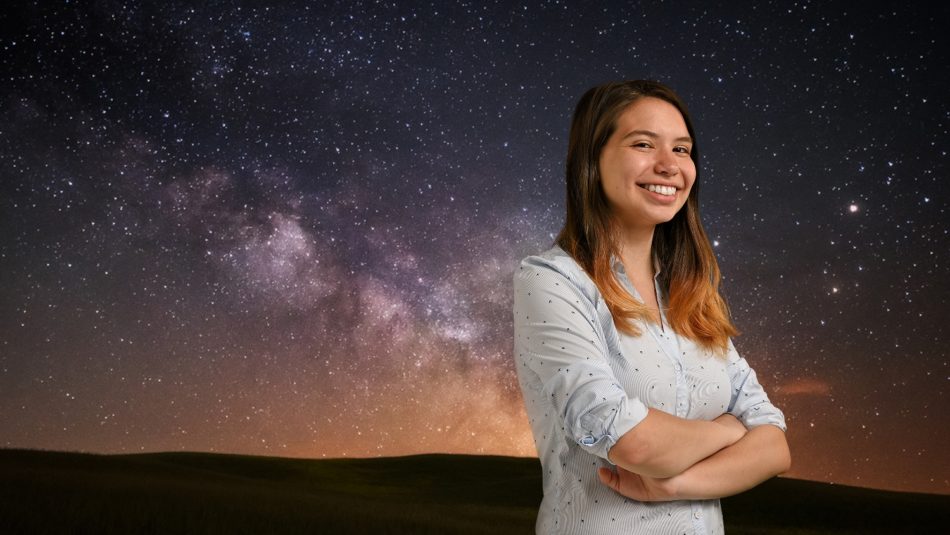 Ana Sofia Uzsoy in front of a starry backdrop