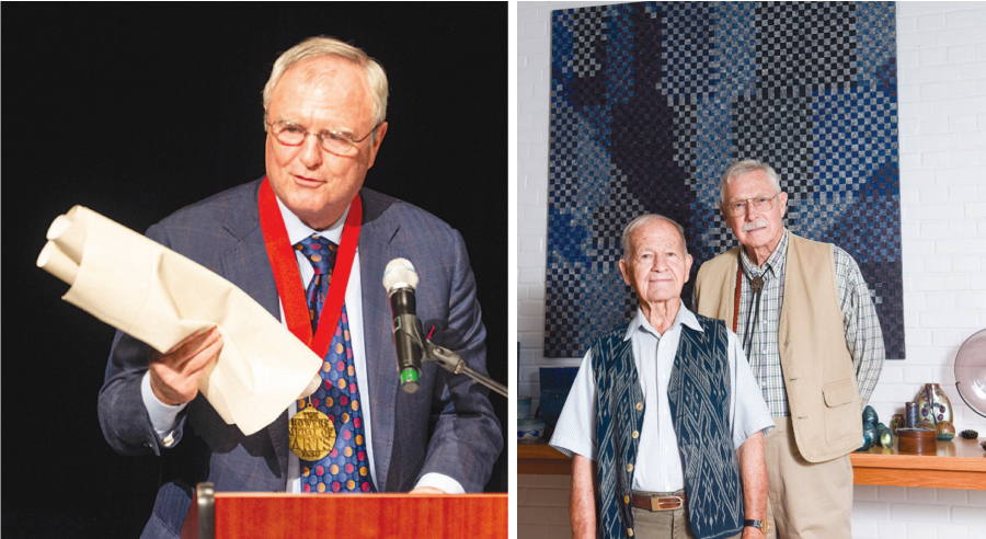 two panel of photo of Bing Sizemore receiving award and Ormand Sanderson and Robert Black in their home