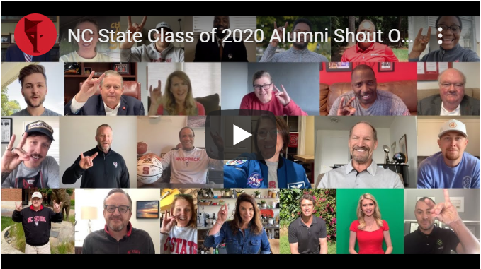 screenshot of multiple individual videos of alumni and friends