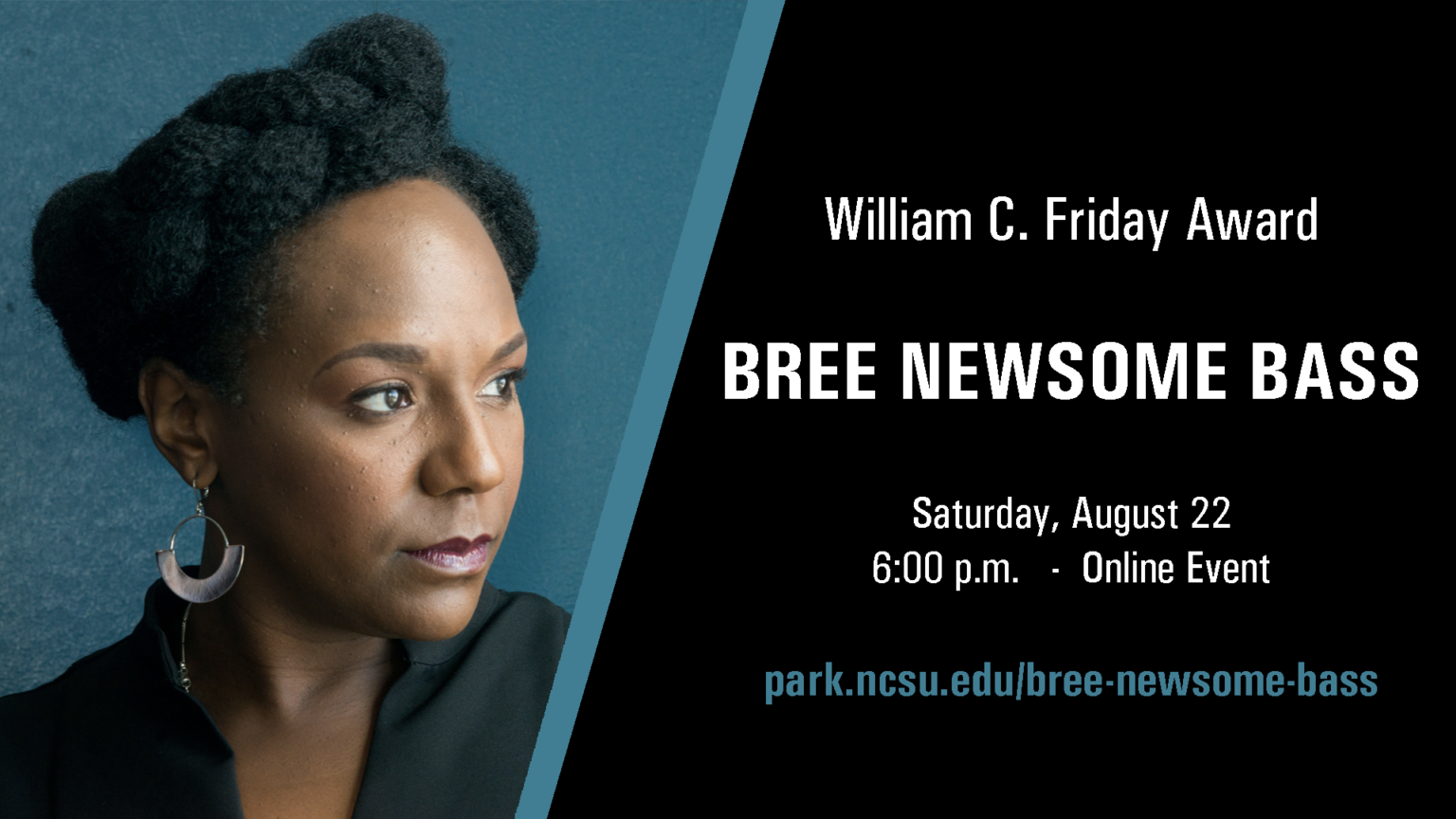Event banner featuring headshot of Bree Newsome Bass and date of August 22