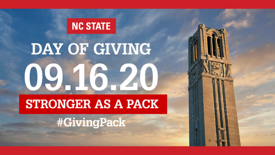 Day of Giving Stronger as a Pack logo over image of Belltower
