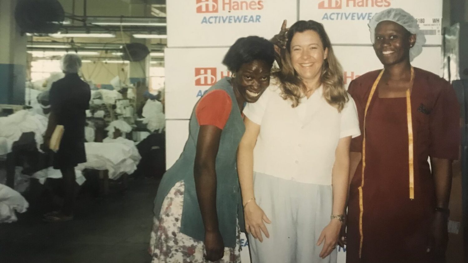 Stanigar at La Moda in 1995 with supervisors Sharon Hardy (left) and Sonia Knight (right).