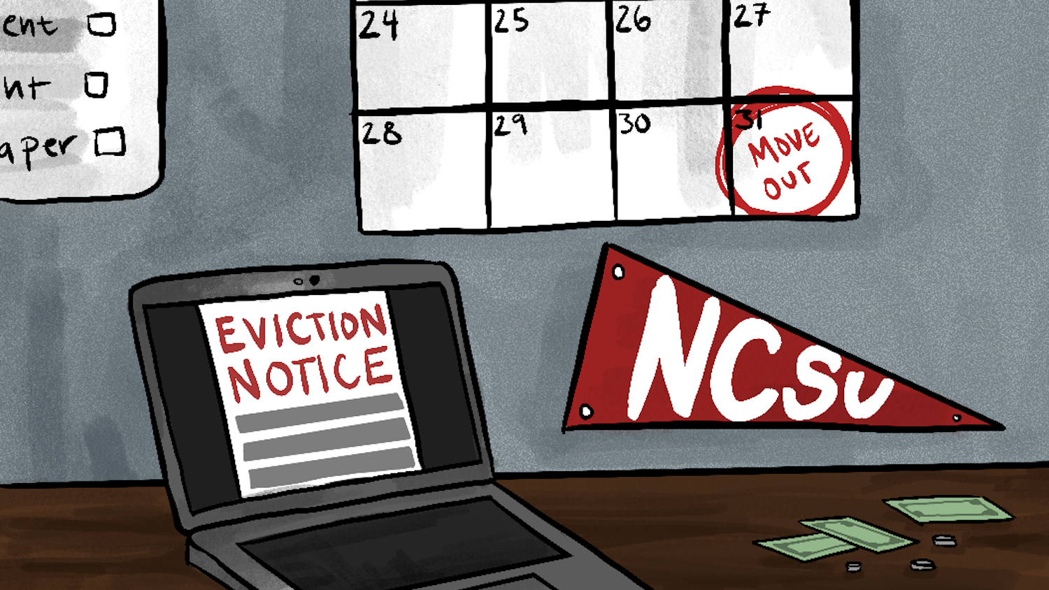 An eviction notice graphic with NC State banner