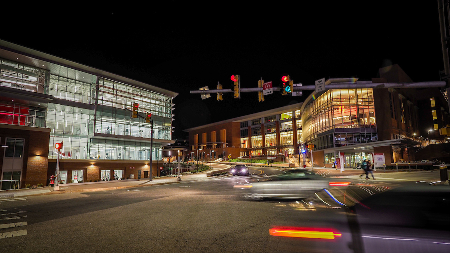 Talley Student Center and Carmichael Gym at night