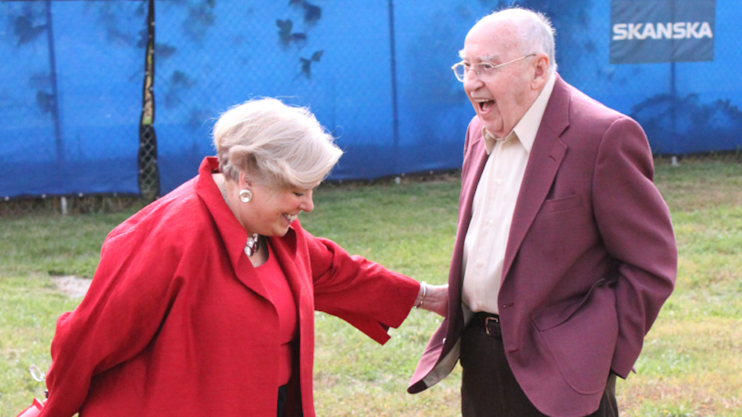 Former Vice Provost and Director of the Libraries Susan Nutter shares a laugh with the previous Director of the Libraries I.T. Littleton at the James B. Hunt Jr. Library groundbreaking in October of 2009.