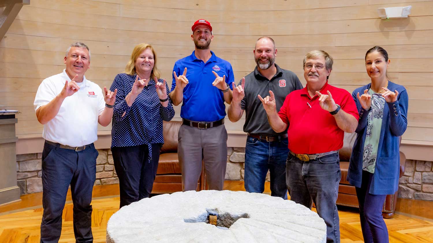 Left to right: CALS Dean Richard Linton, Patricia Curtis, Trey Braswell, Aaron Kiess, Ken Anderson and Sonia Murphy.