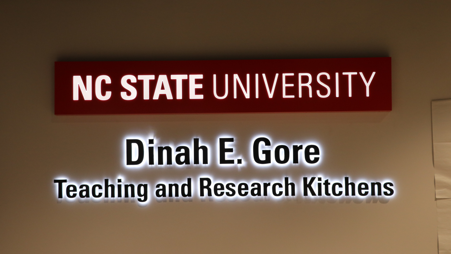 NC State University Dinah E. Gore Teaching and Research Kitchens signage