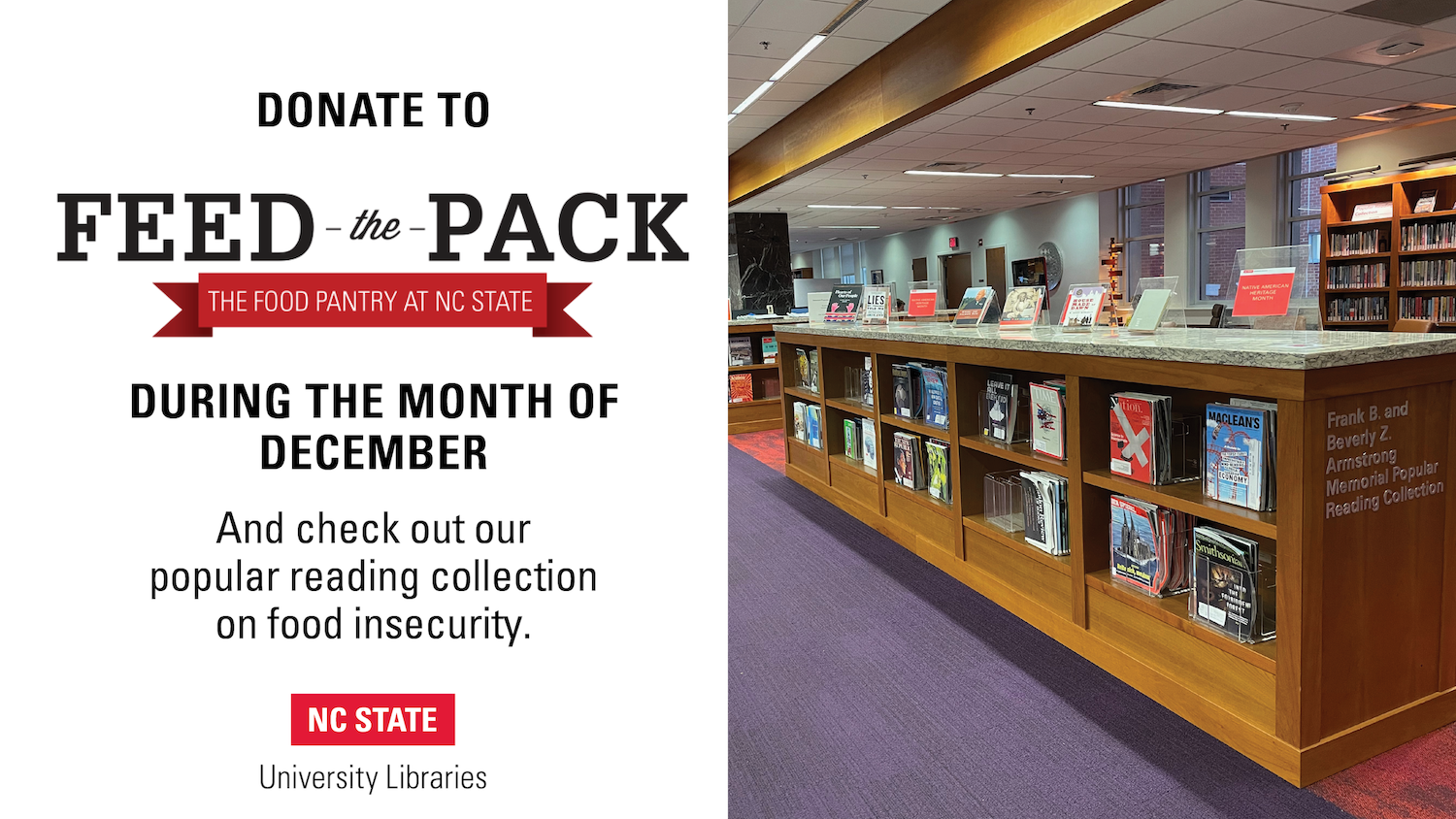Libraries December Feed the Pack food drive infographic