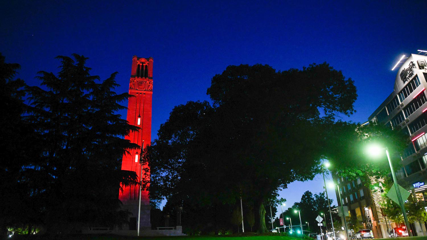 The Memorial Belltower at night