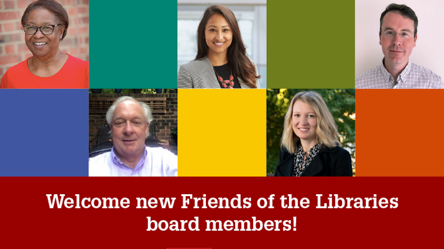 Friends of the Libraries infographic with photos of its new 2023 board members