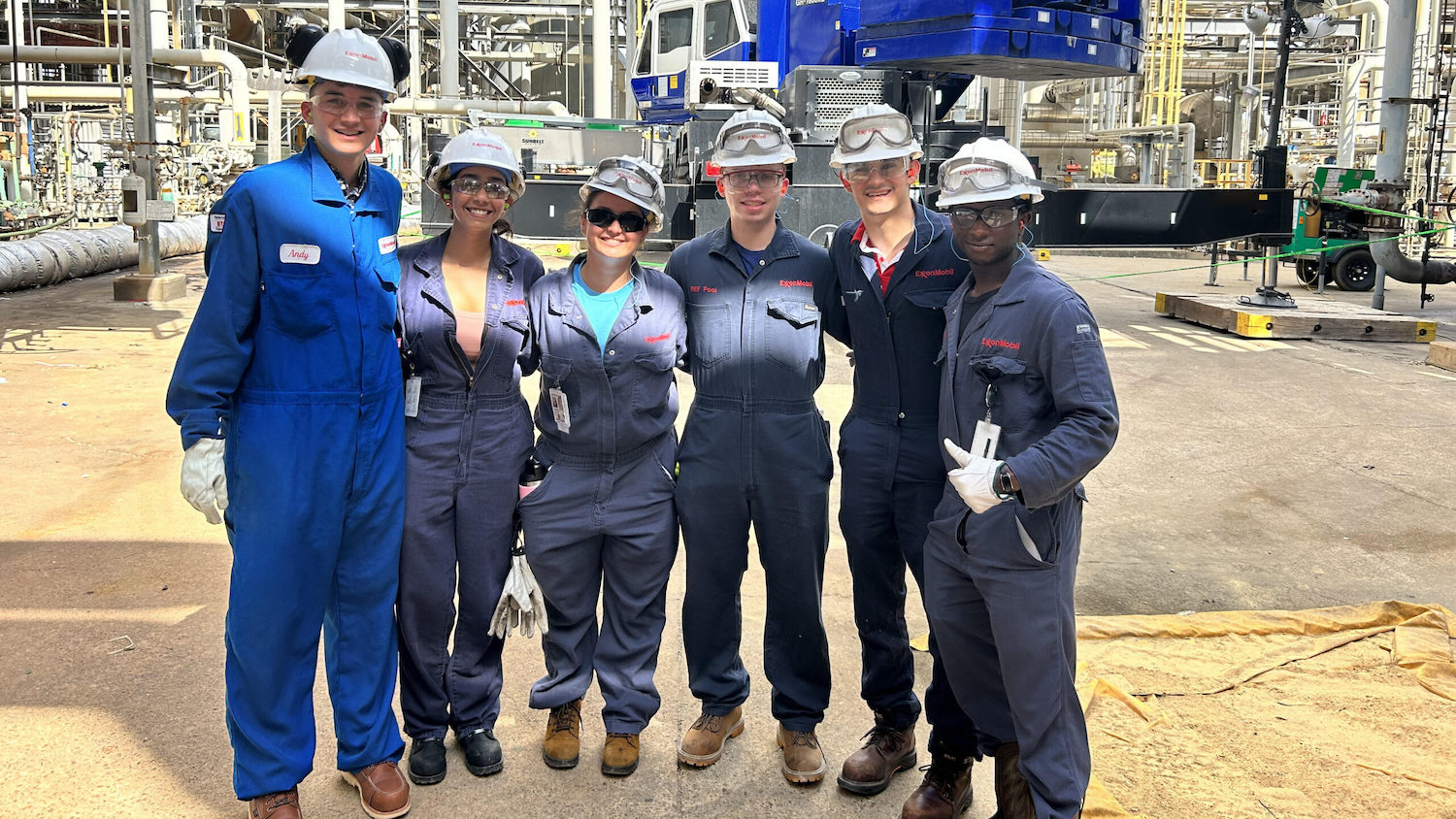Tyler Void '23 (far right) at the site of his ExxonMobil internship.