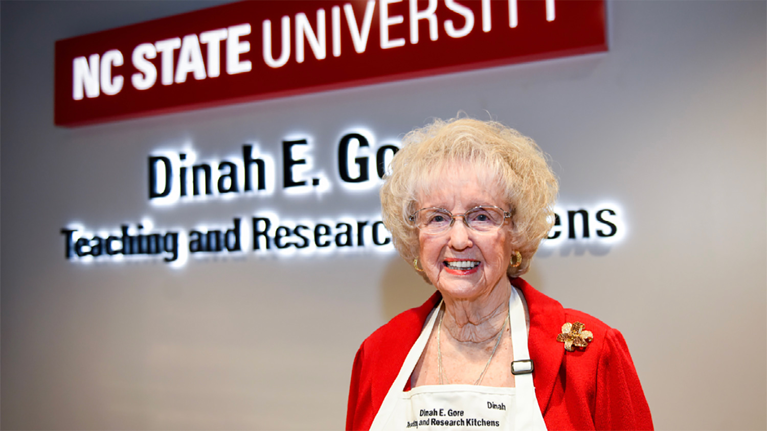 Dinah E. Gore in her namesake teaching and research kitchen complex.