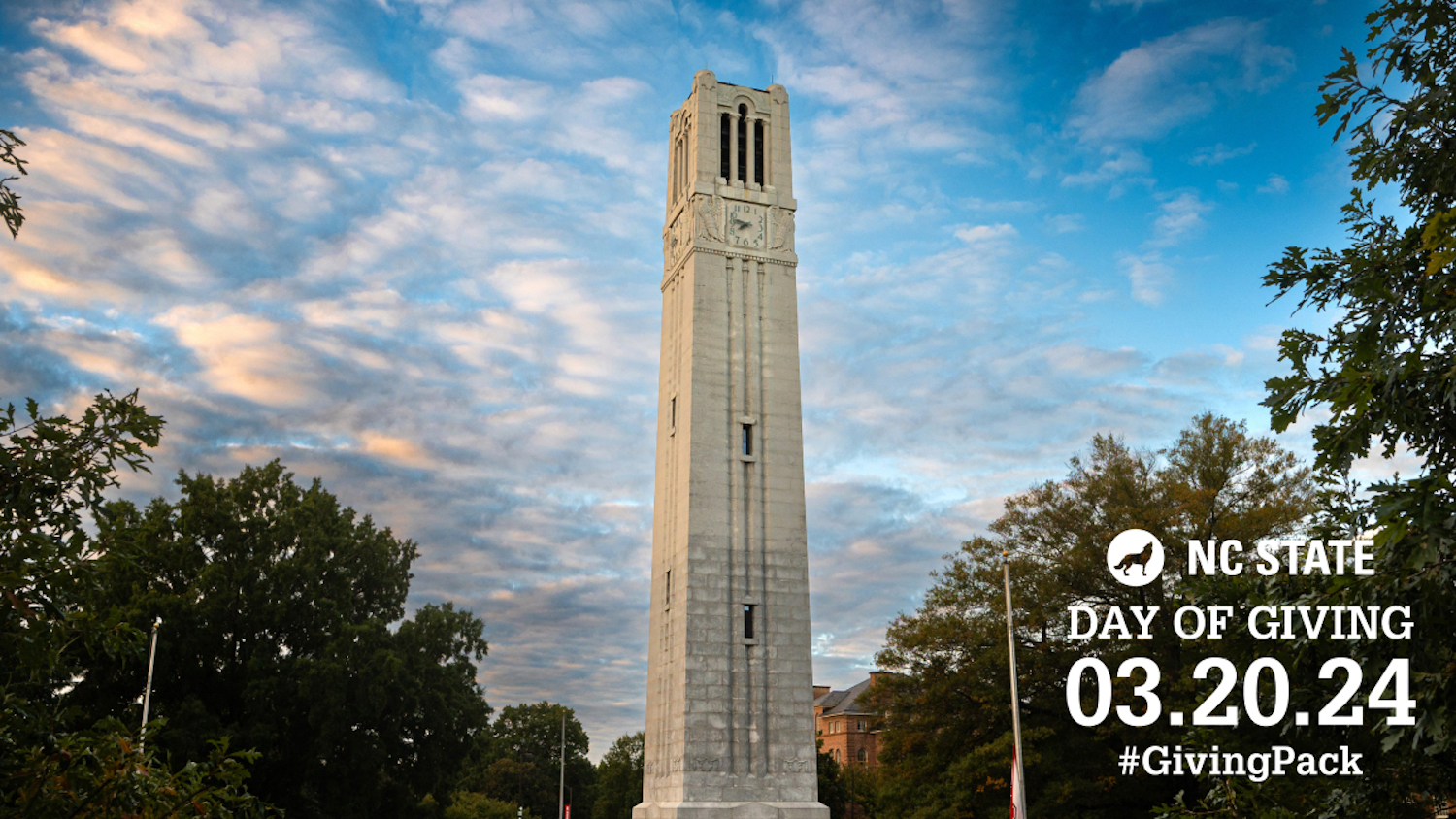 The Memorial Belltower with Day of Giving 2024 information