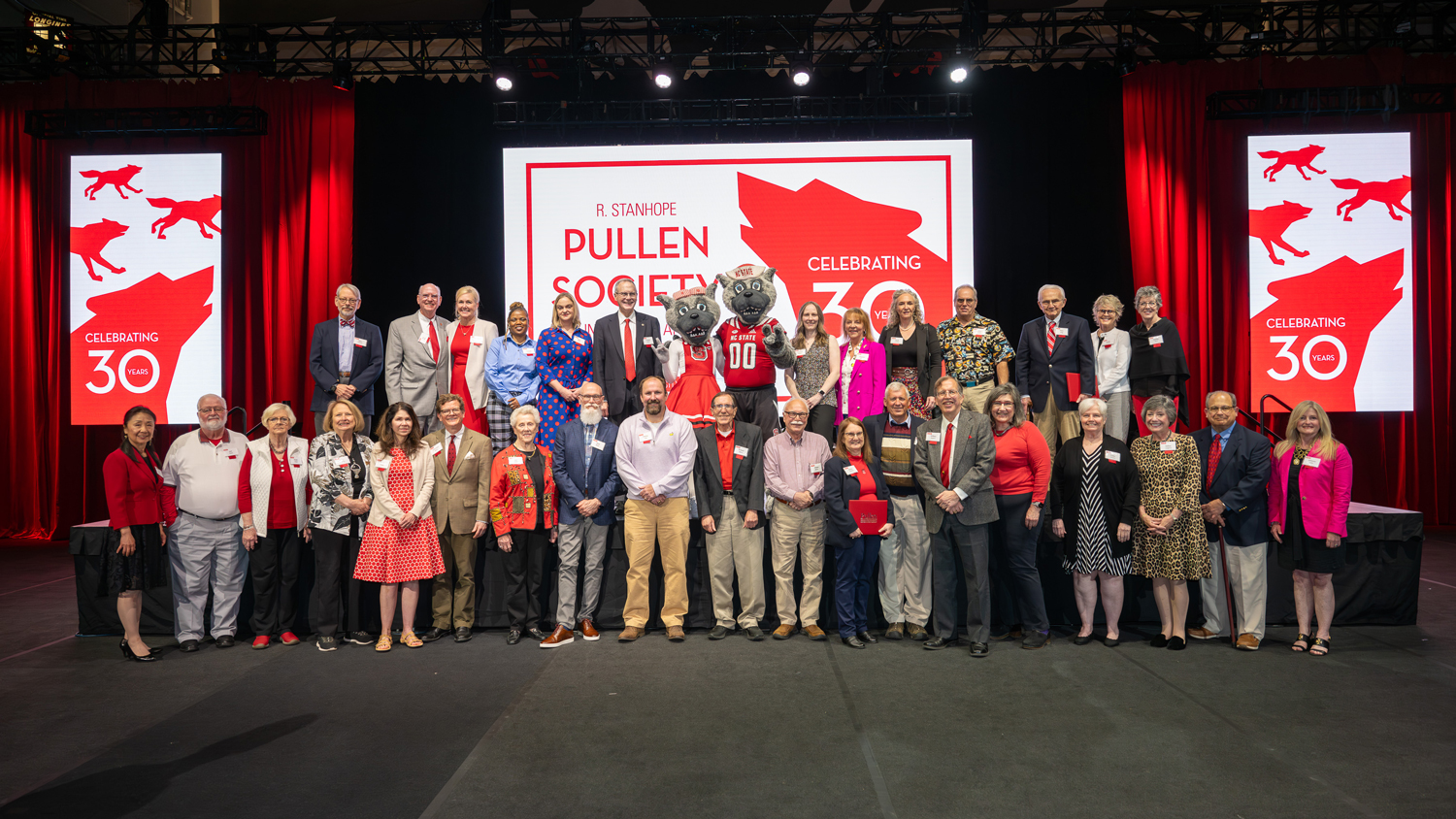 A group photo of many of the 2024 Pullen Society inductees, and Mr. and Ms. Wuf. Photo by Marc Hall.