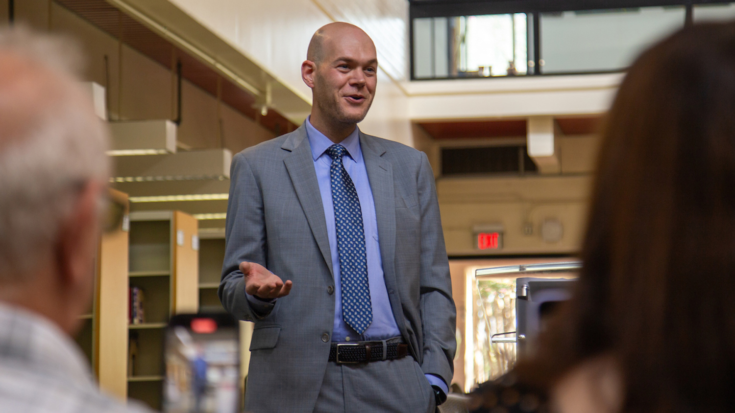 Dr. Mike Nolan offers his remarks after being awarded the Distinguished Professorship in Oncology at a reception on the NC State College of Veterinary Medicine campus.