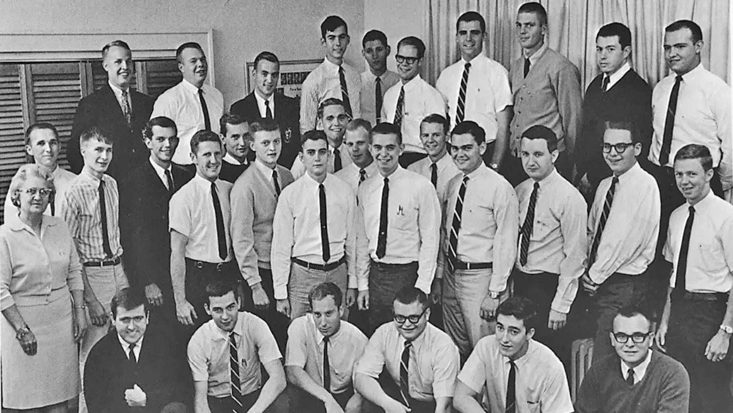 a photo of the Farmhouse fraternity brothers in the 60s