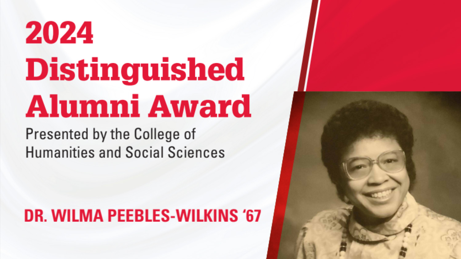 Wilma Peebles-Wilkins 2024 Distinguished Alumna infographic