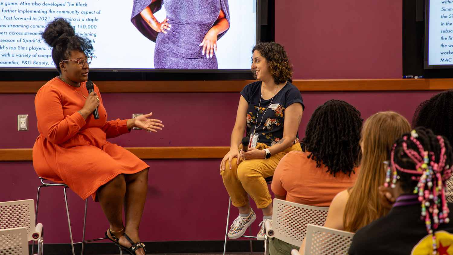 Gaming creator Amira Virgil speaks at a Making Space event in fall 2023.