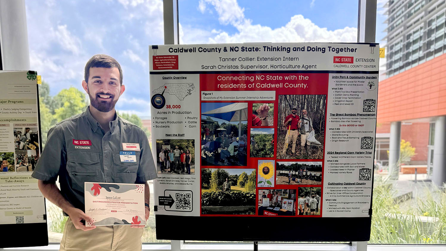 CALS student Tanner Collier highlights his summer internship with the Caldwell County Extension Center with a poster board.