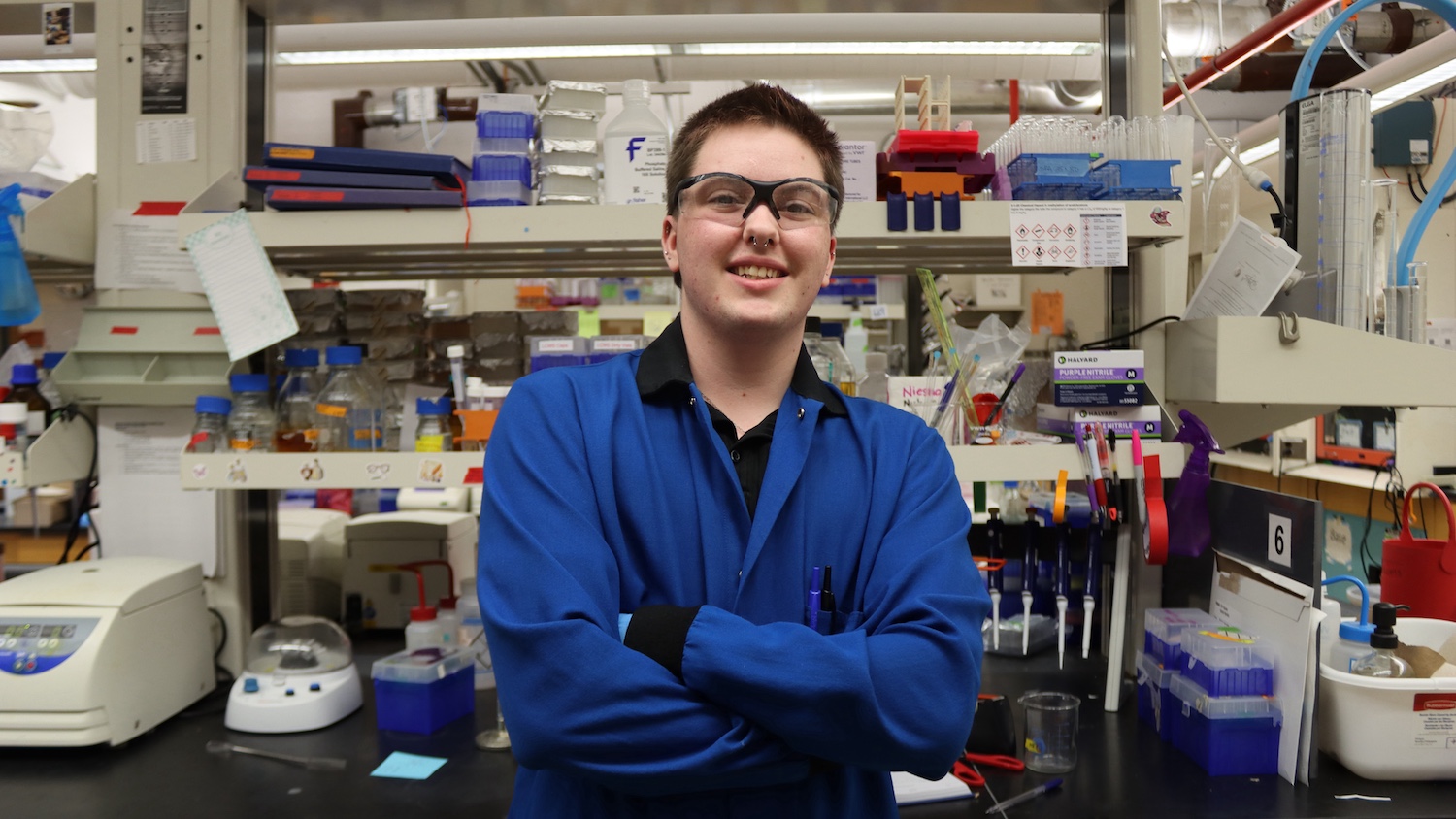 Cade Brady in his chemical biology lab.