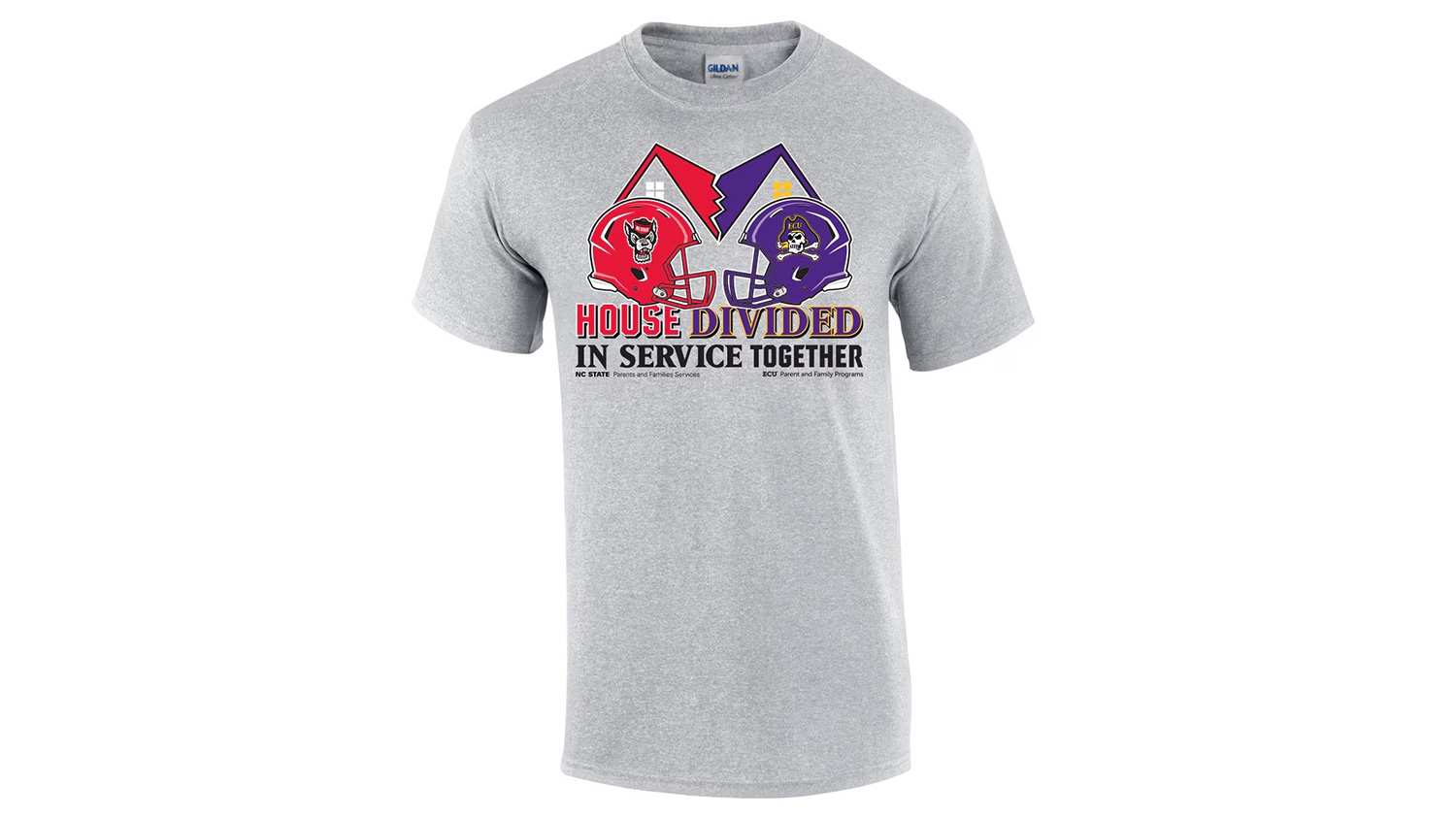 An NC State/East Carolina University "House Divided in Service Together" T-shirt