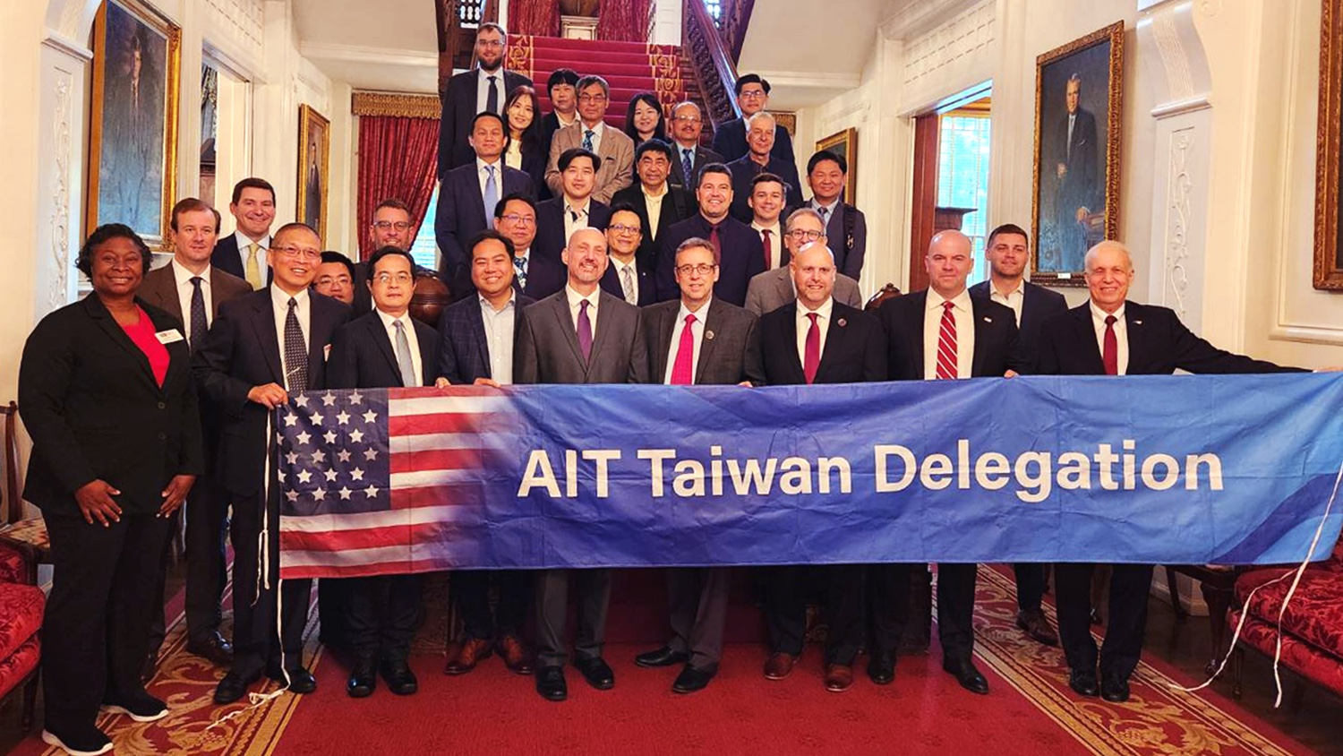 The delegation and representatives from NC State at the North Carolina Executive Mansion.